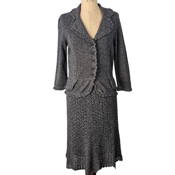 Cynthia Steffe gray knit jacket skirt suit peplum ruffles Medium - Picture 1 of 14